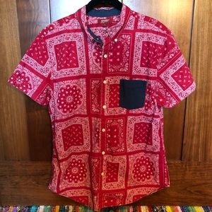 Red Bandanna Print Button Down